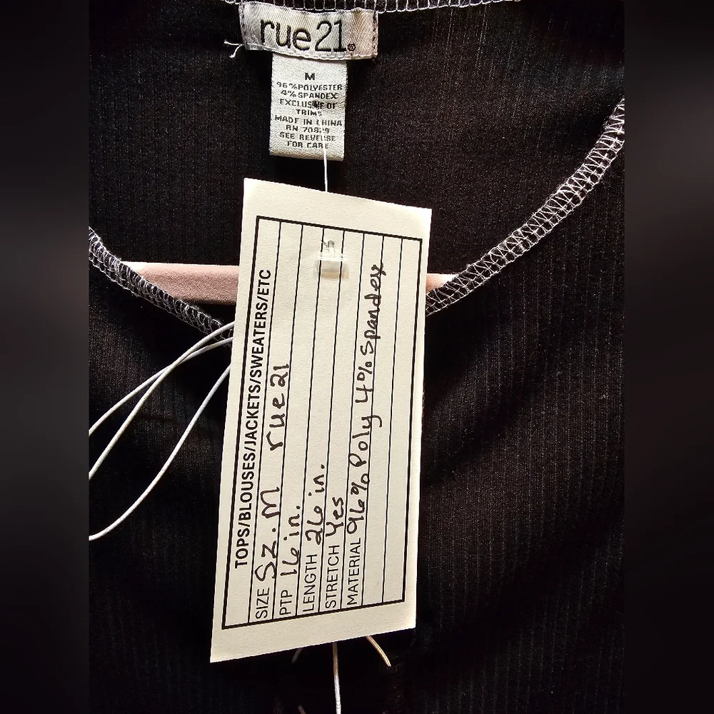 Rue21 Black Ribbed Lace-Up Bodysuit with White Stitching, Sz M - Picture 3 of 3